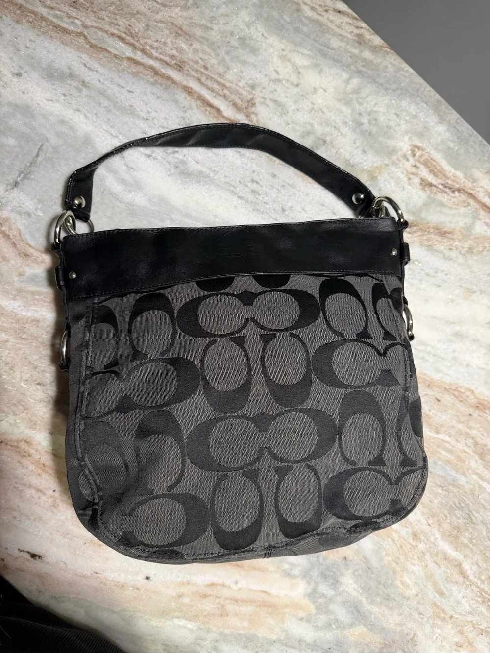 COACH Y2K Gray and Black Signature Canvas Shoulder Bag